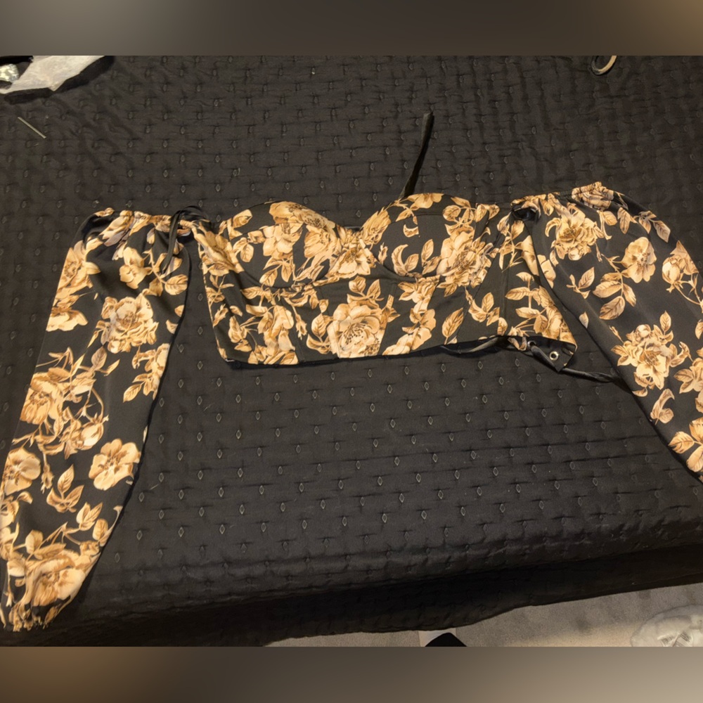 Floral Black and gold off the shoulder top